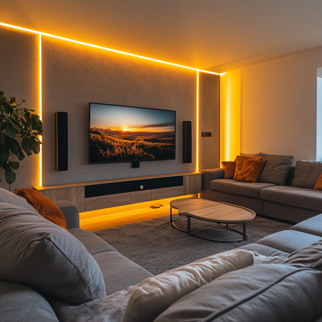 a modern cozy room withyh smart light