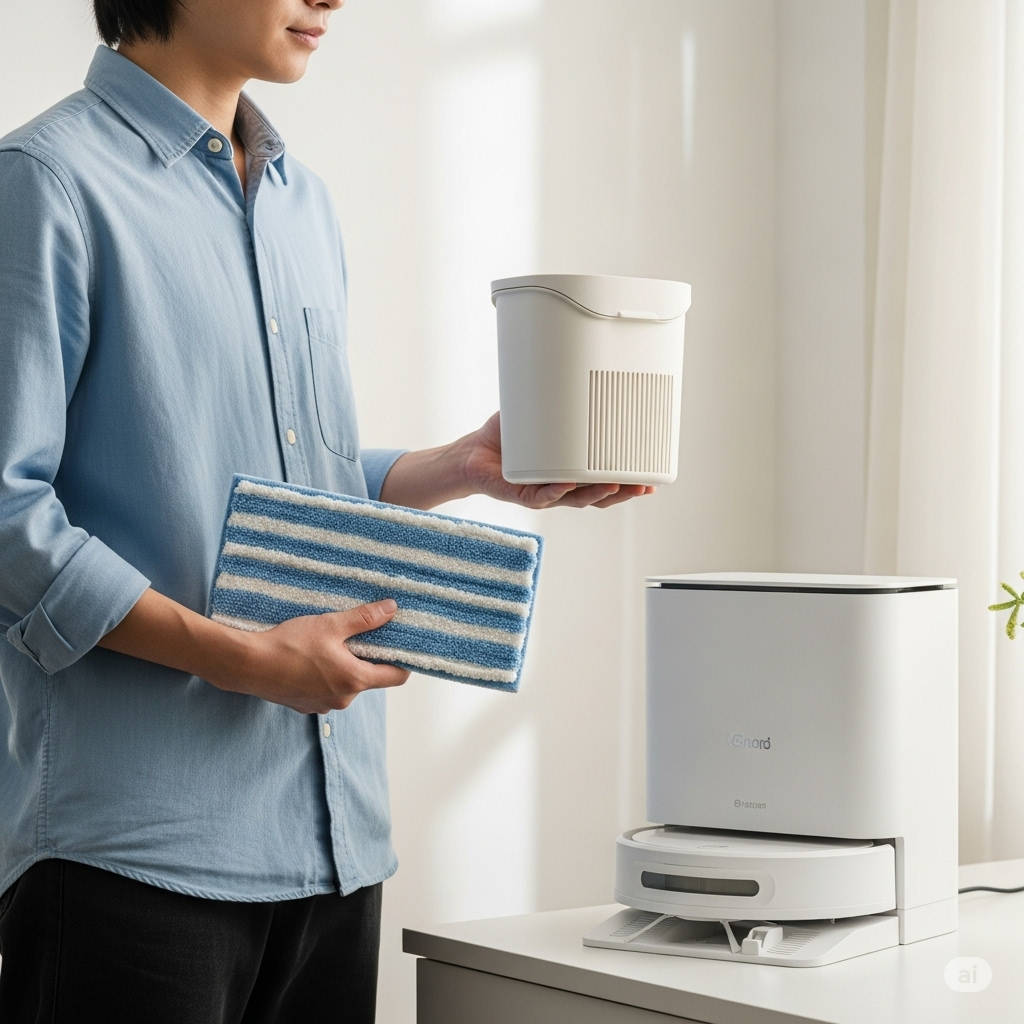 Reusable robot mop pads and washable vacuum bin | Sustainable cleaning features